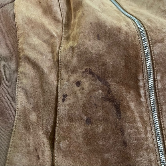 Soia & Kyo Suede Leather Jacket Full Zip Ribbed Panels Brown M - Picture 3 of 6